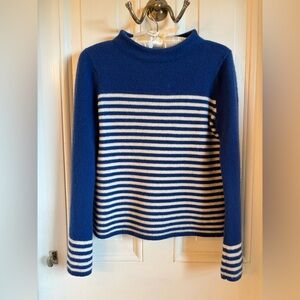 Boden Royal Blue and White Striped Turtleneck Sweater